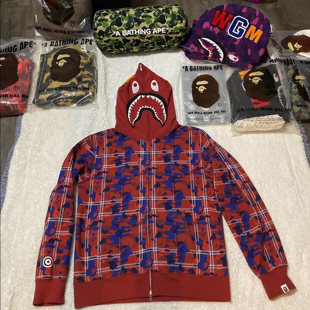 Check Camo Shark Parka Size Full Zip Hoodie A Bathing Ape Bape Men’s size XL